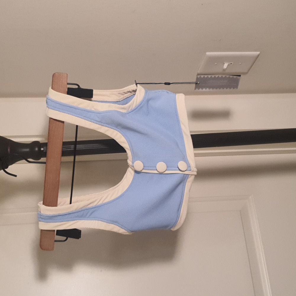 SAME Los Angeles The Grace Bikini Top Only in Ribbed Blue/Cream NWT Size Small